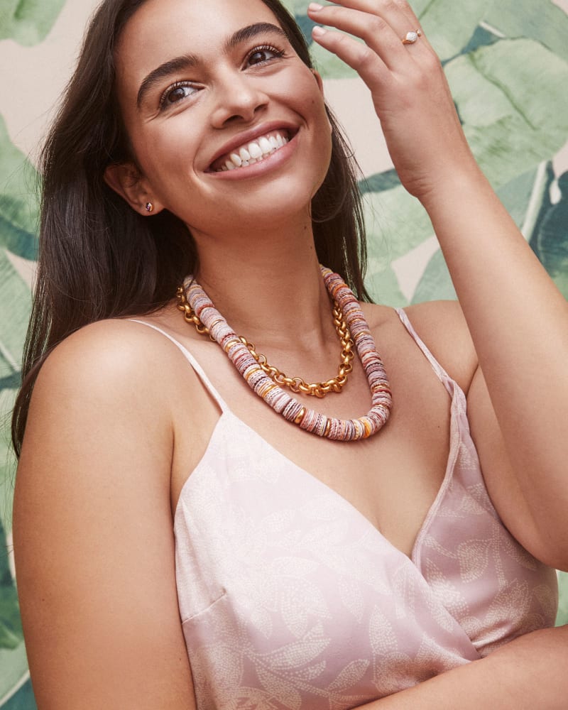 Lila Vintage Gold Multi Strand Necklace in Coral Mix image number 1